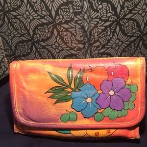 Vintage Tropical Hand Painted Leather clutch w…